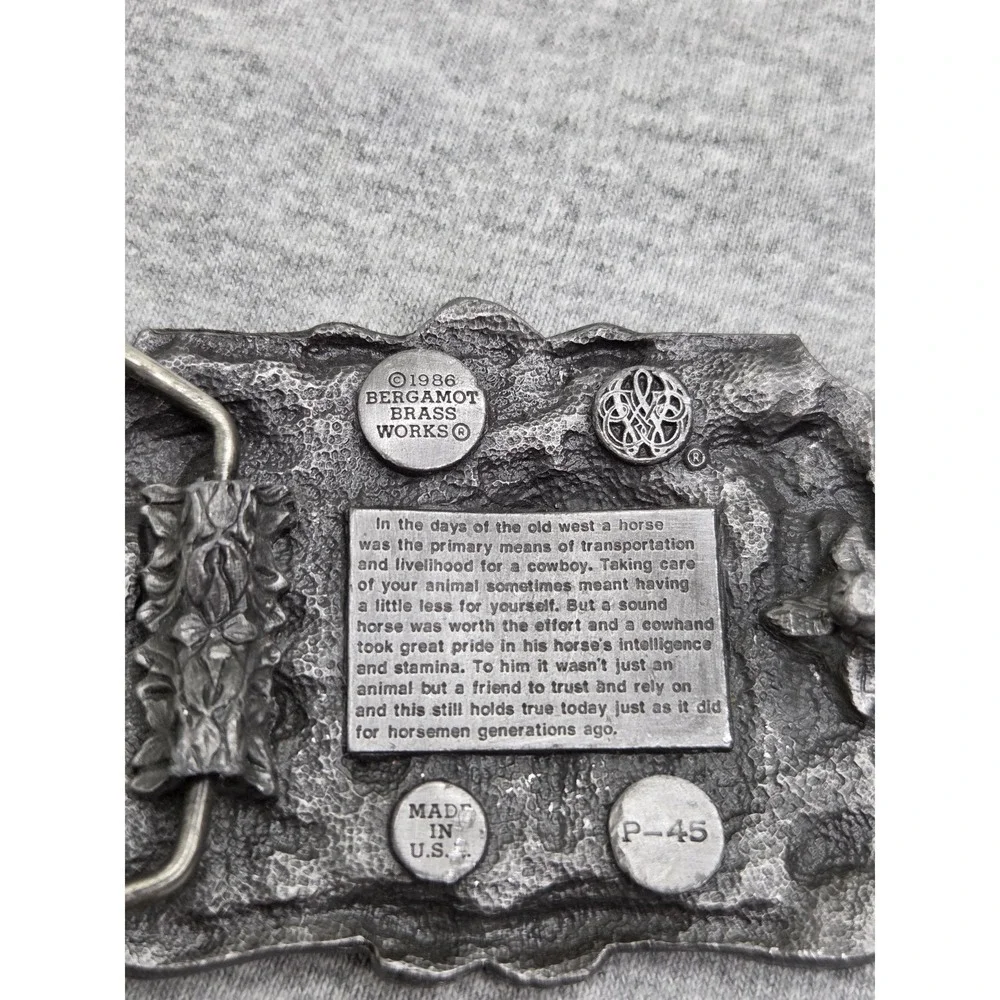 Rare Bergamot Brass Works Horse Farmer Pewter Belt Buckle